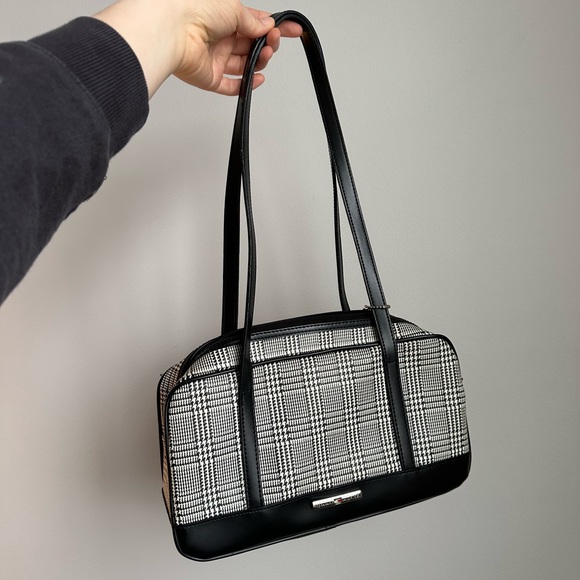 Tommy Hilfiger Handbags - Black & Off White Plaid Shoulder Bag